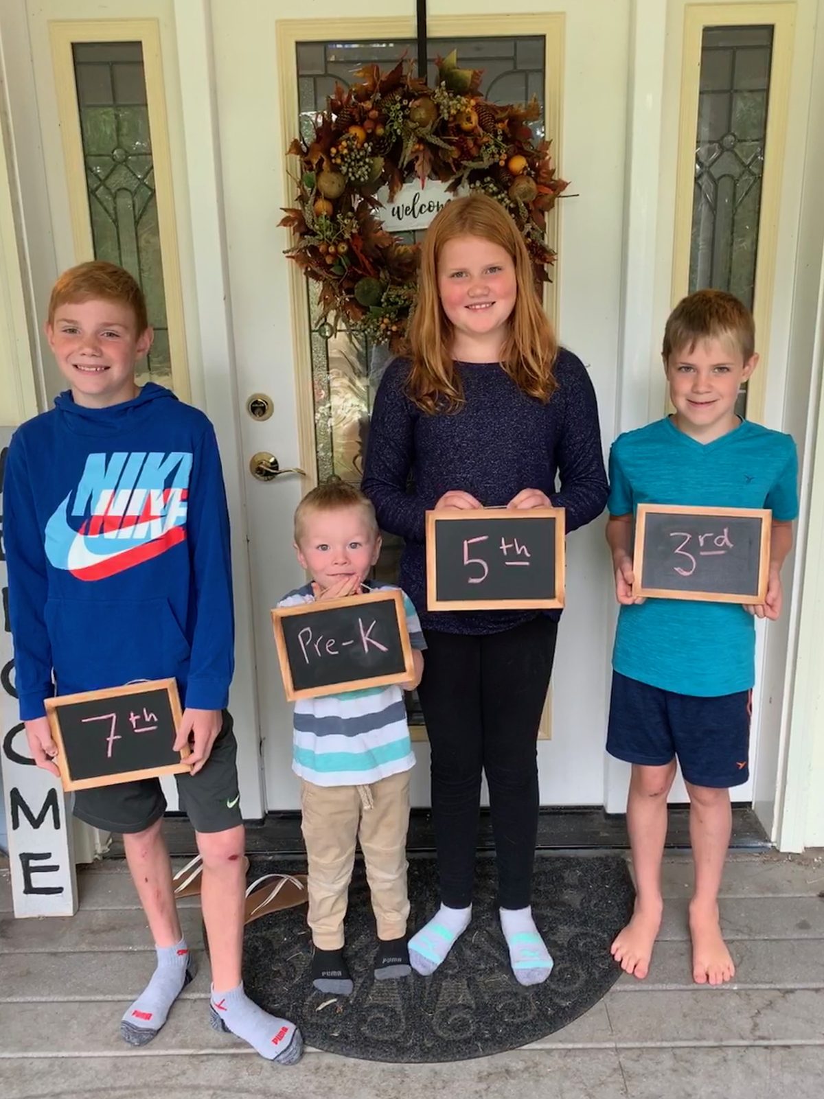 Sarah's children on their first day of homeschool